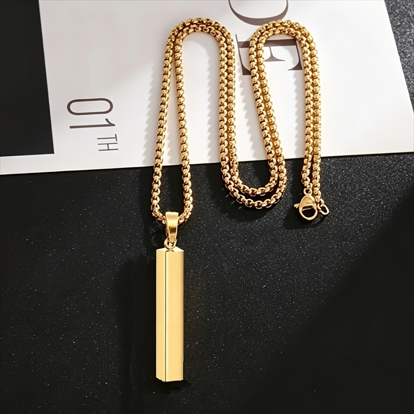 High-Quality Stainless Steel Rectangular Prism Pendant Necklace